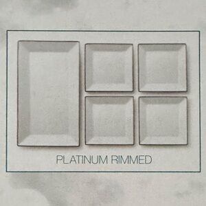 New 5-Piece Platinum Trimmed White Ceramic Serving Set